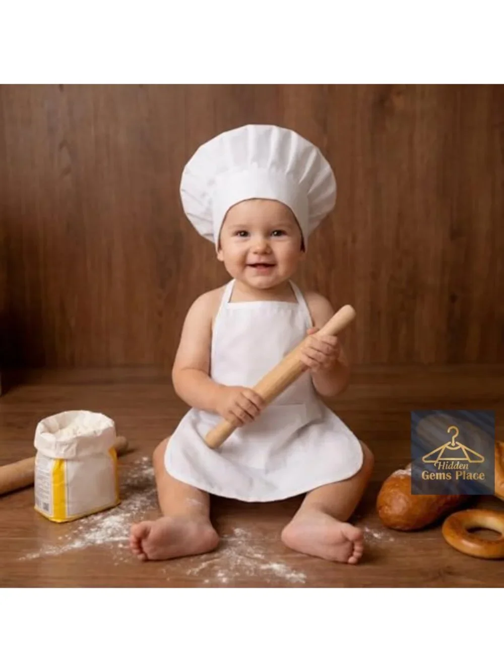 2-Piece Baby Chef Outfit with Adjustable Hat & Apron for Photography